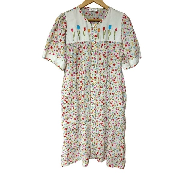 Vintage Fundamentals Tulip Floral Snap Front House Coat Nightgown Robe - Picture 1 of 7